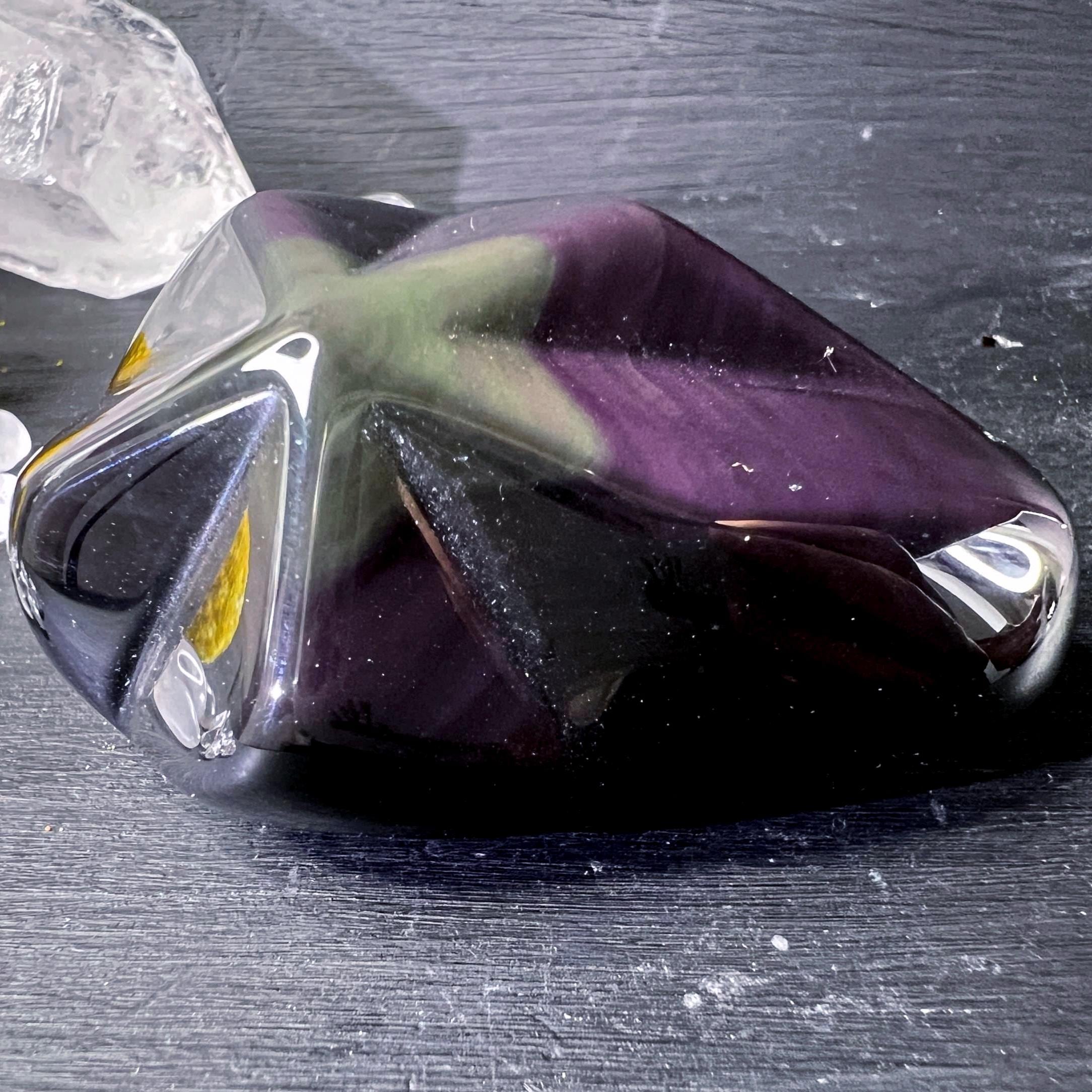 Rainbow Obsidian Star Palm Stone | Purple & Green Glow, Chakra Gift