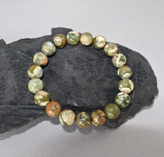 10 Mm Rhyolite Bracelet, Gemstone Bracelet Boho Rhyolite Bracelet Crystal Beads Bracelet Jewelry Rhyolite Stone Stretch Bracelet Gift