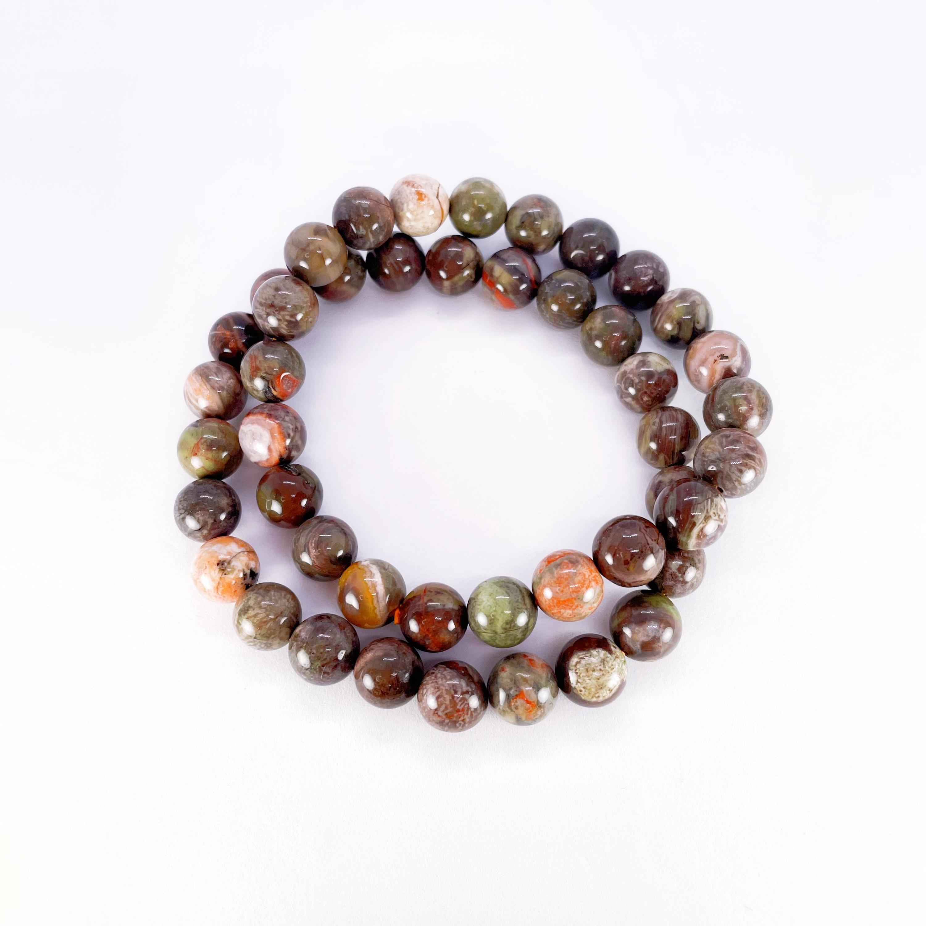 Rainforest Jasper Beaded Bracelet, 8mm Natural Green Rhyolite, Change & Grounding Energy, Earth Stone, Christmas Birthday Gift For Sibling