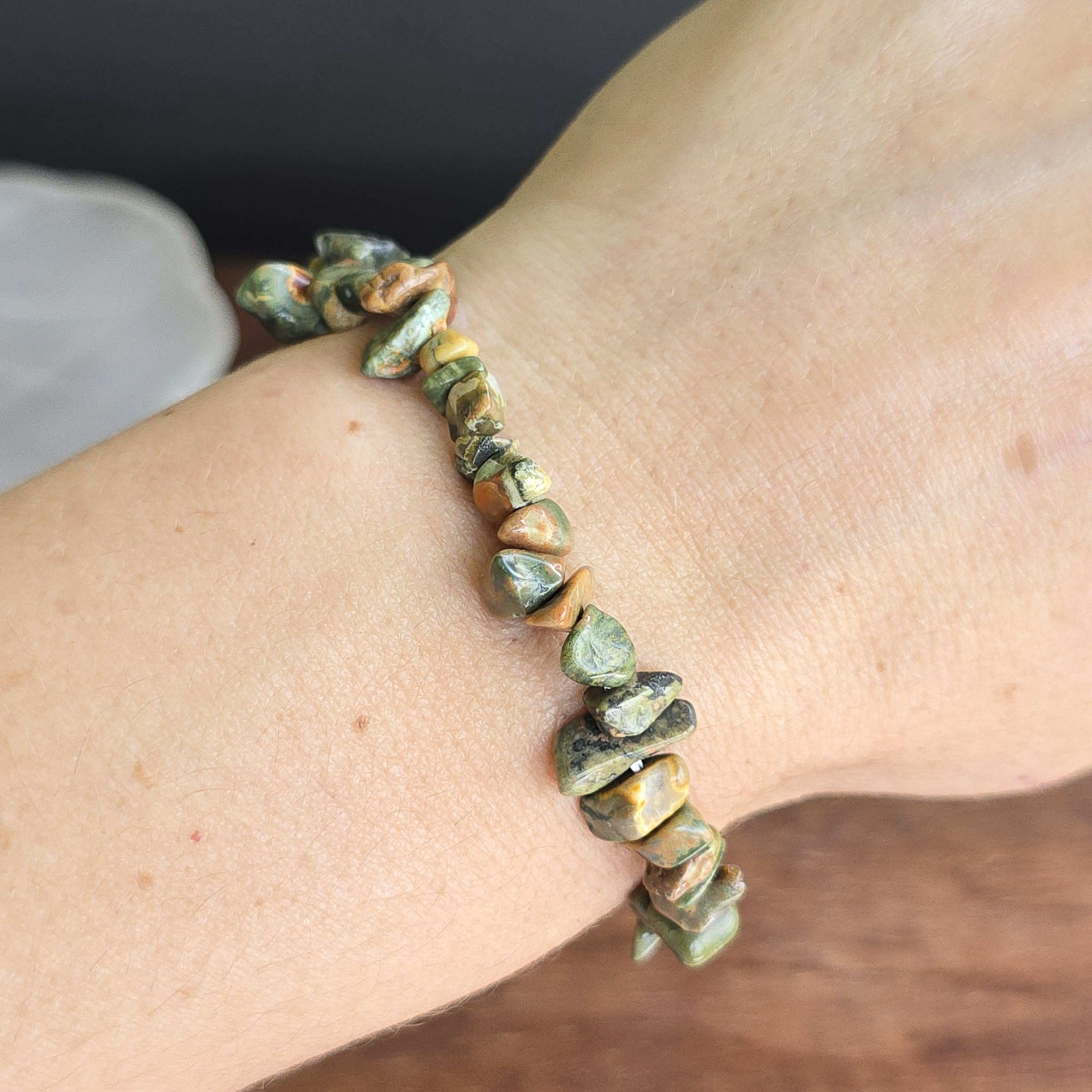 Rhyolite Crystal Chips Bracelet: Handmade Gemstone Beaded Bracelet