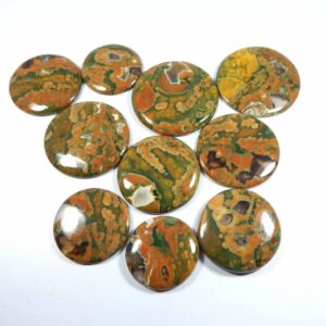 Rhyolite Jasper Cabochon. Green Rainforest Jasper. Natural Rhyolite Jasper Gemstone. Round Shape Wholesale Lot 10pcs Rhyolite Jasper Mx-5992