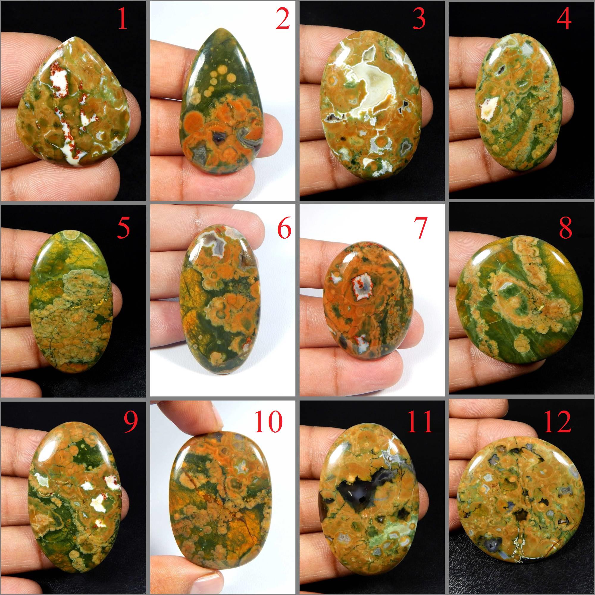 Rhyolite Jasper Cabochon. Unique~ Rhyolite Jasper Gemstone. Natural Rainforest Jasper. Mix Shape Rhyolite Loose For Jewelry. Rh-