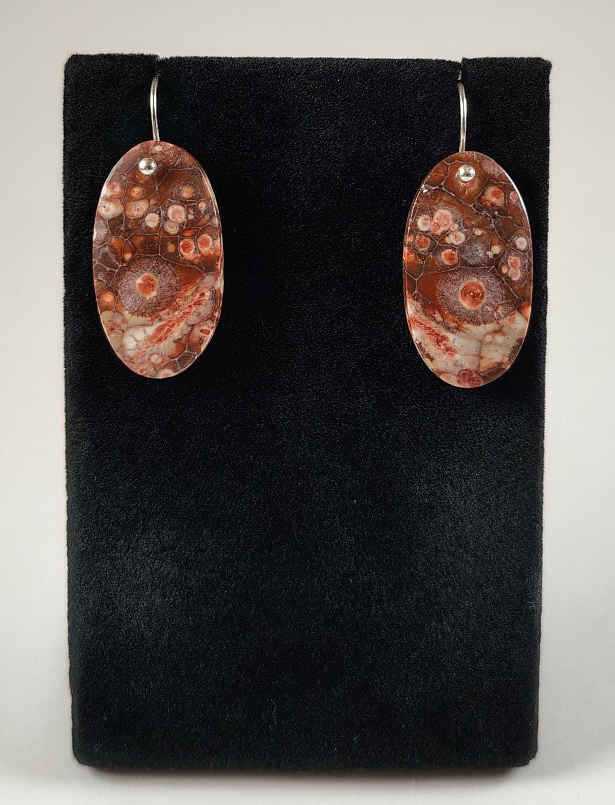 Birds Eye Rhyolite And Sterling Silver Earrings Handmade By Chris Hay