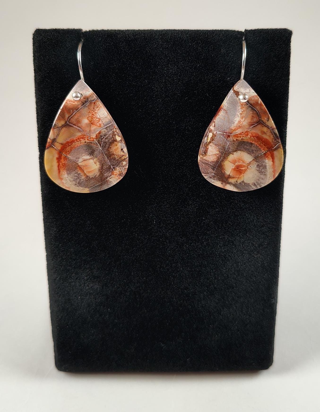 Birds Eye Rhyolite And Sterling Silver Earrings Handmade By Chris Hay
