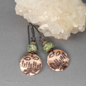 Handmade Copper Nature Scene Earrings: Rhyolite Dangle Earrings