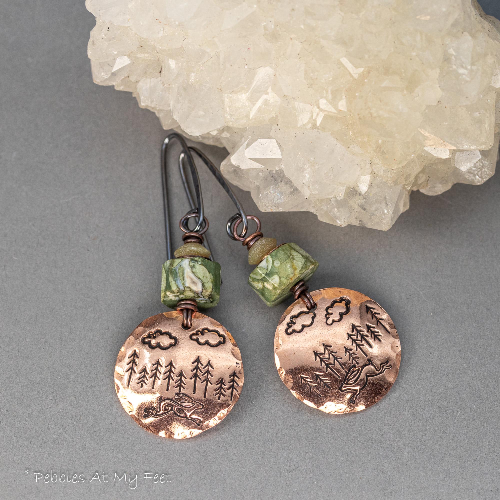 Handmade Copper Nature Scene Earrings: Rhyolite Dangle Earrings Handmade Copper Nature Scene Earrings: Rhyolite Dangle Earrings