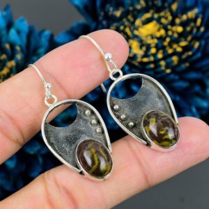Handmade Rhyolite Drop Earrings: 925 Sterling Silver Dangle Jewelry Handmade Rhyolite Drop Earrings: 925 Sterling Silver Dangle Jewelry