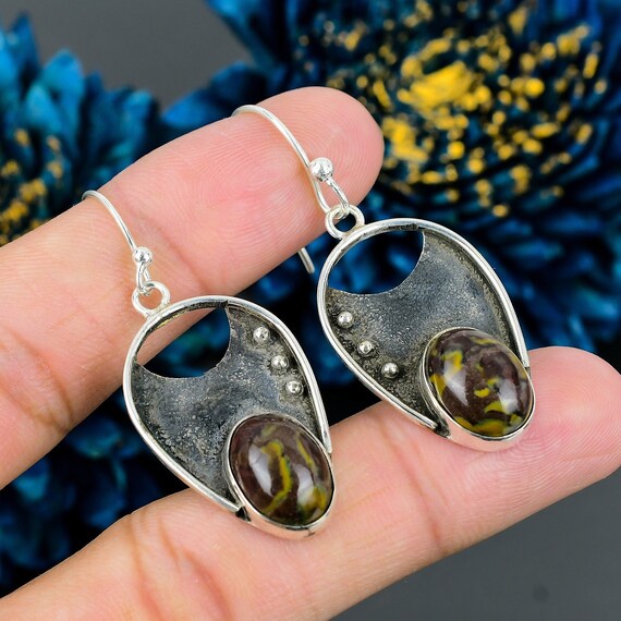 Handmade Rhyolite Drop Earrings: 925 Sterling Silver Dangle Jewelry Handmade Rhyolite Drop Earrings: 925 Sterling Silver Dangle Jewelry