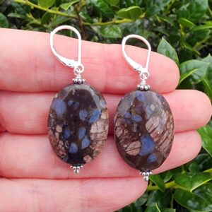 Rhyolite Gemstone Earrings Sterling Silver Lever Back, Big Oval Shape Brown Blue Gemstone Dangle Earrings, Gemstone Statement Earrings Rhyolite Gemstone Earrings Sterling Silver Lever Back, Big Oval Shape Brown Blue Gemstone Dangle Earrings, Gemstone Statement Earrings