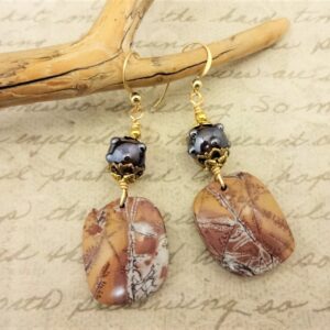 Sonora Dendritic Rhyolite Earrings: Gold Wire Wrapped Jasper Jewelry Sonora Dendritic Rhyolite Earrings: Gold Wire Wrapped Jasper Jewelry