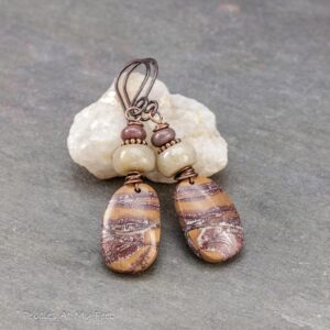 Sonora Dendritic Rhyolite Earrings: Natural Jasper Earrings in Orange and Mauve Sonora Dendritic Rhyolite Earrings: Natural Jasper Earrings in Orange and Mauve
