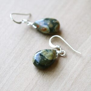 Sterling Silver Rhyolite Teardrop Dangle Earrings, Gemstone