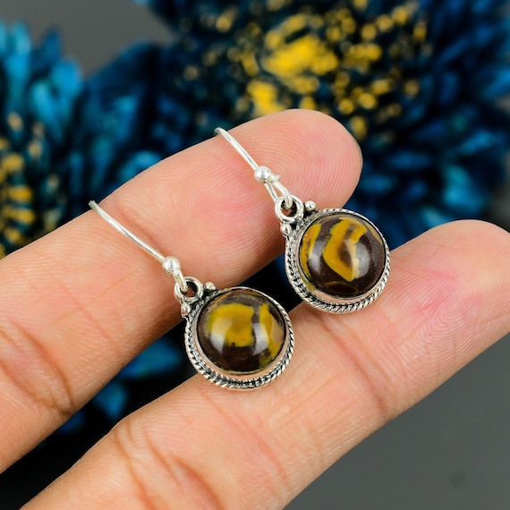 Sterling Silver Rhyolite Earrings: Brown Gemstone Dangle Earrings