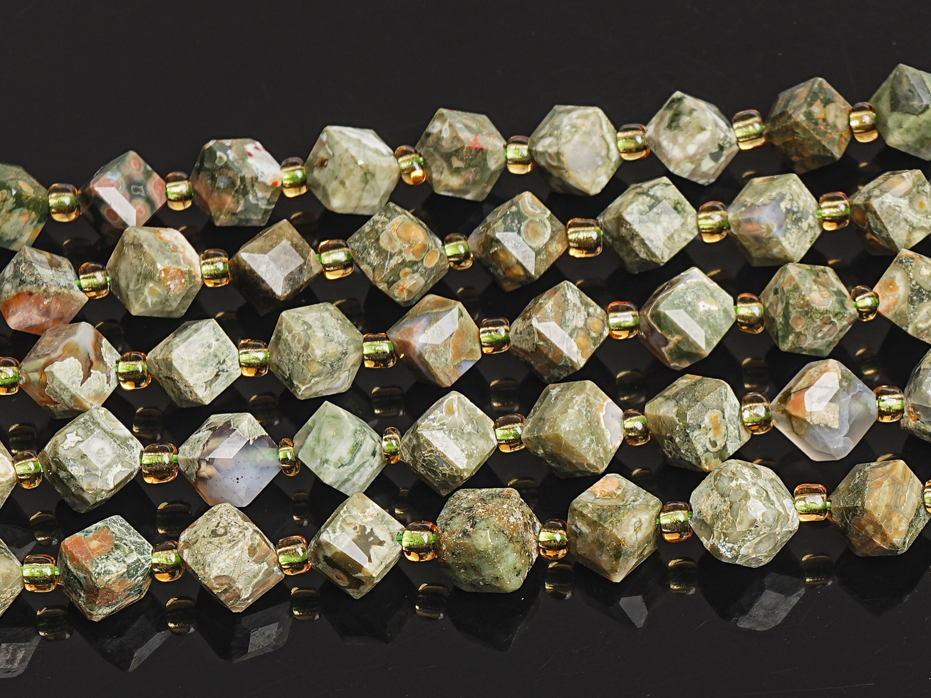8mm Green Rhyolite Beads Grade Aaa Genuine Natural Gemstone Faceted Cube Loose Beads 15"/7.5" Bulk Lot Options (126583)