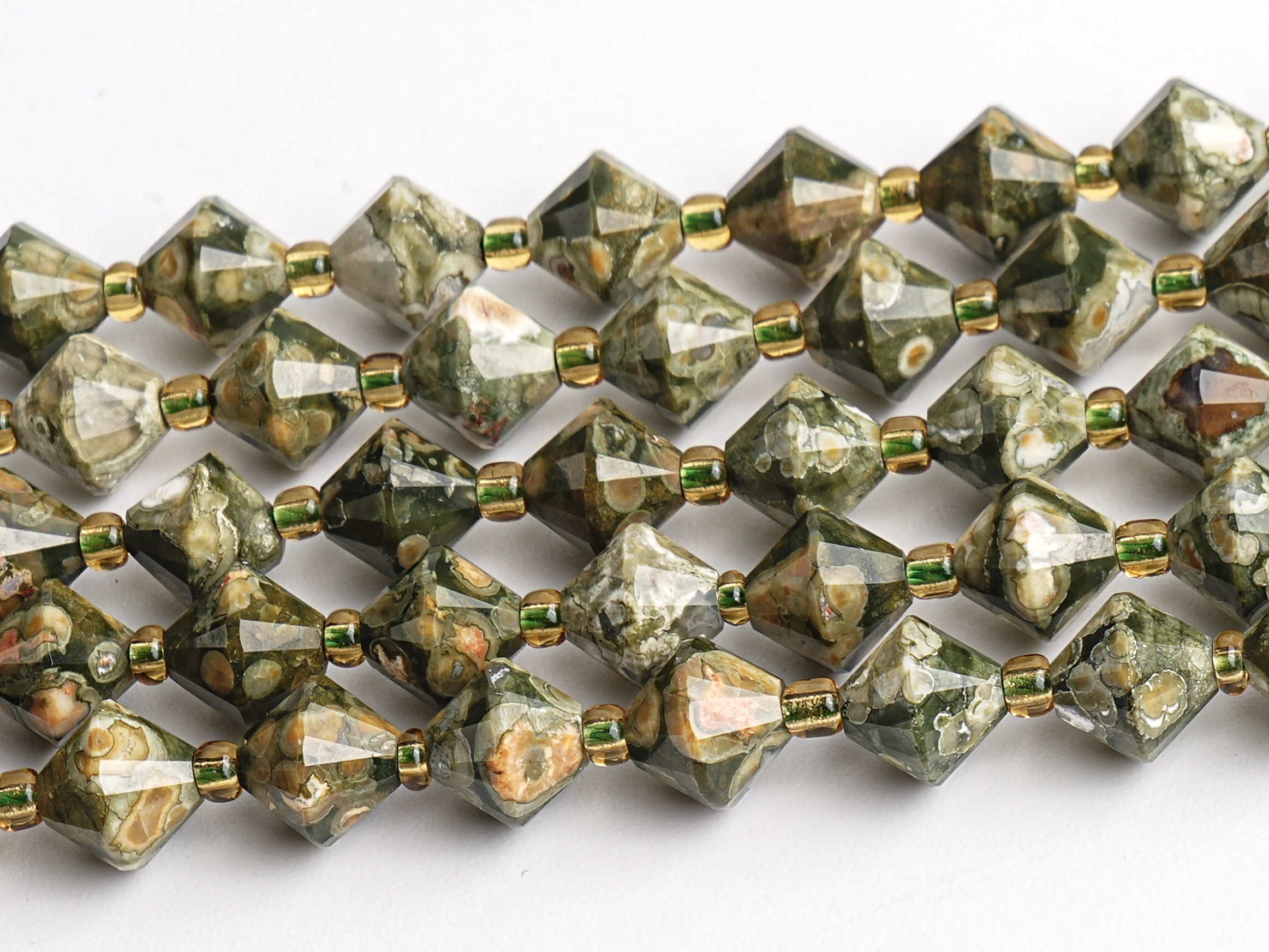 8mm Green Rhyolite Beads Grade Aa Genuine Natural Gemstone Bicone Faceted Loose Beads 15"/7.5" Bulk Lot Options(126707)