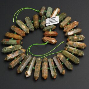 AAA Natural Rainforest Rhyolite Jasper Faceted Double Terminated Pointed Tips Center Drilled Large Healing Focal Pendant Bead 15.5" Strand AAA Natural Rainforest Rhyolite Jasper Faceted Double Terminated Pointed Tips Center Drilled Large Healing Focal Pendant Bead 15.5" Strand