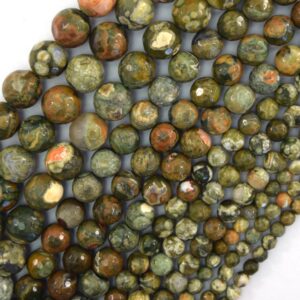 Natural Faceted Rainforest Green Rhyolite Round Beads 15" 4mm 6mm 8mm 10mm Natural Faceted Rainforest Green Rhyolite Round Beads 15" 4mm 6mm 8mm 10mm
