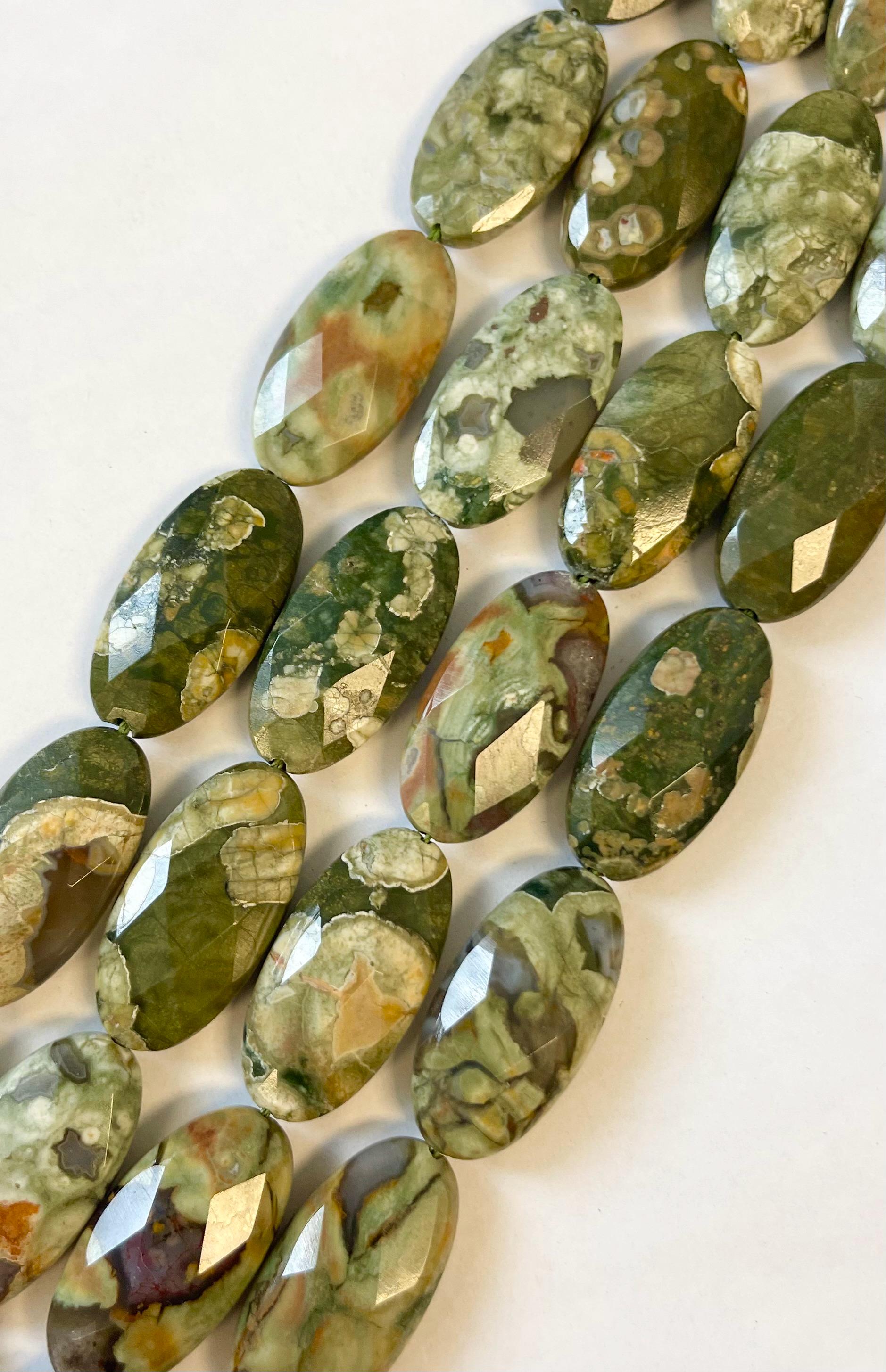 Natural Rhyolite 30x15x8mm Faceted Oval Gemstone Beads--15.5 Inch Strand