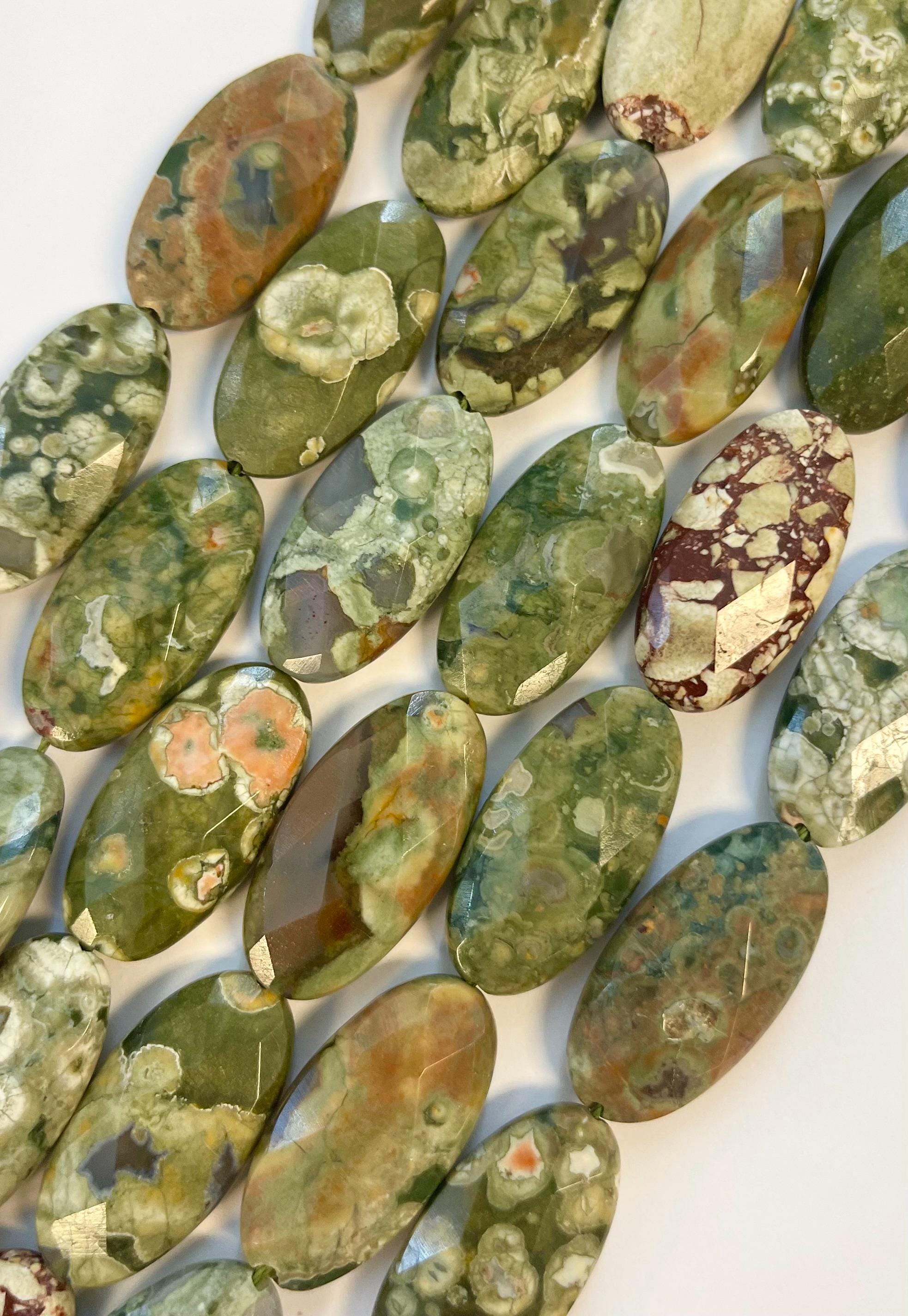 Natural Rhyolite 30x15x8mm Faceted Oval Gemstone Beads--15.5 Inch Strand