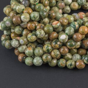 Natural Rhyolite Rain forest Jasper AAA Grade Rhyolite Faceted  6mm, 8mm, 10mm, 12mm, 14mm, 16mm, 18mm, 20mm- Full 15.5 Inch Strand