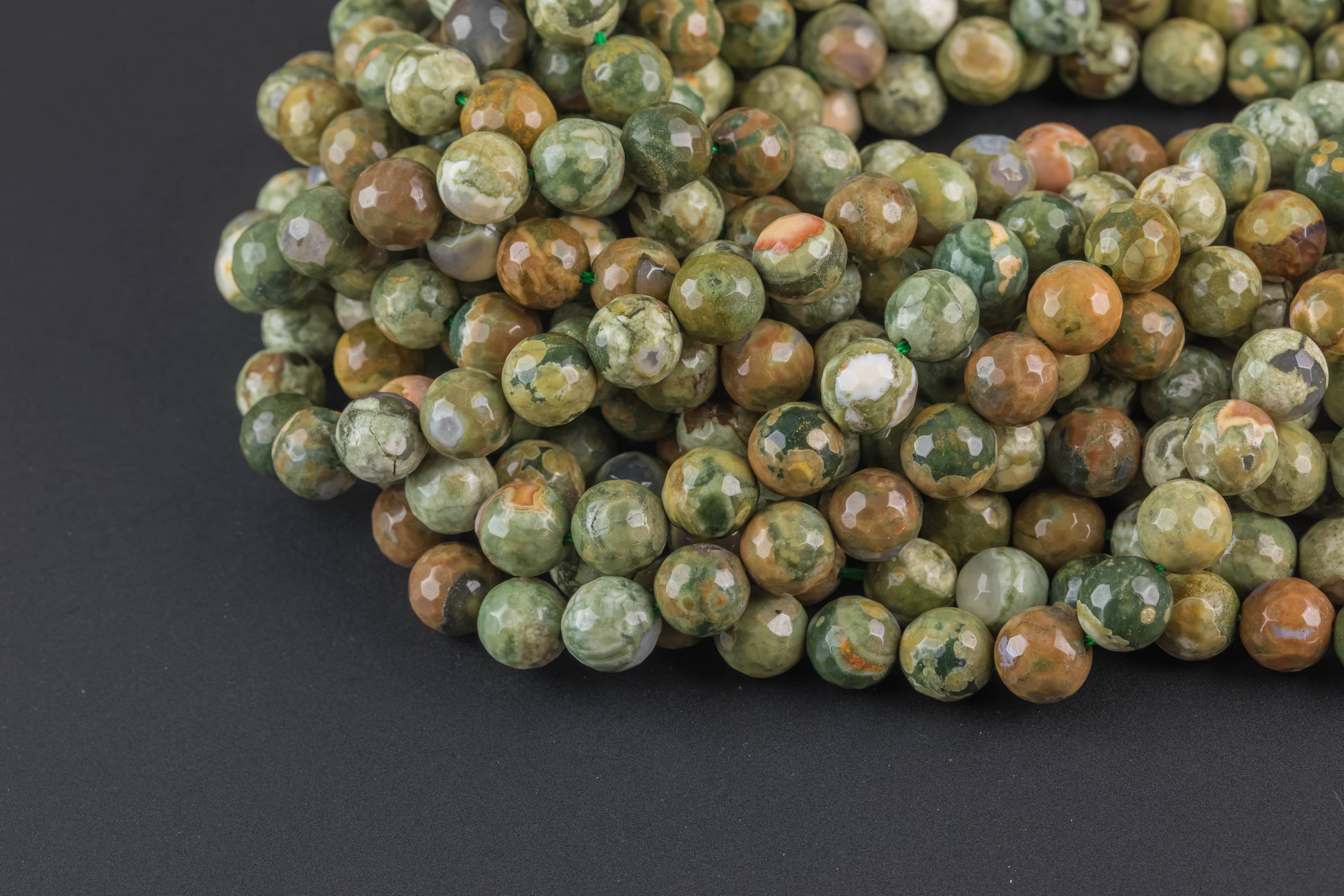 Natural Rhyolite Rain Forest Jasper Aaa Grade Rhyolite Faceted  6mm, 8mm, 10mm, 12mm, 14mm, 16mm, 18mm, 20mm- Full 15.5 Inch Strand