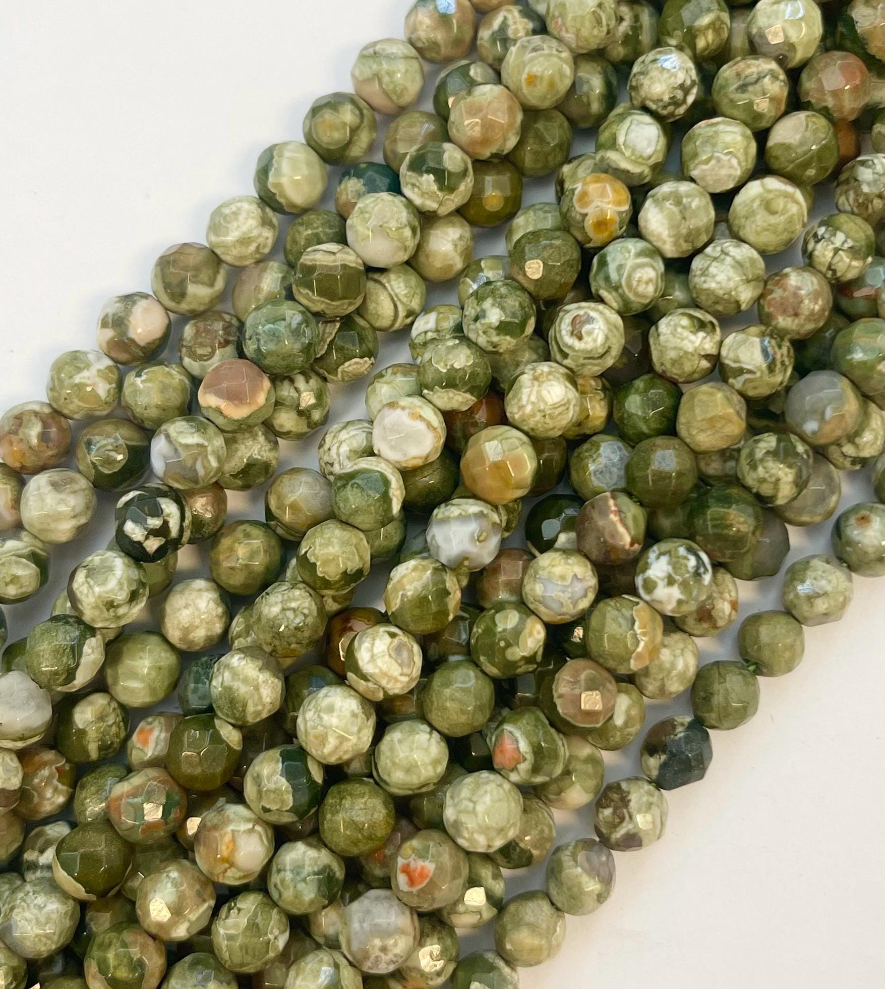 Natural Rhyolite 6mm Faceted Round Gemstone Beads--15.5 Inch Strand