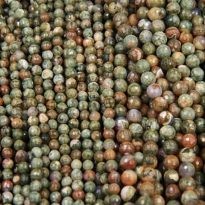 Faceted Natural Rainforest Rhyolite Jasper 6mm Round Beads 8mm Faceted Round Beads 15.5" Strand