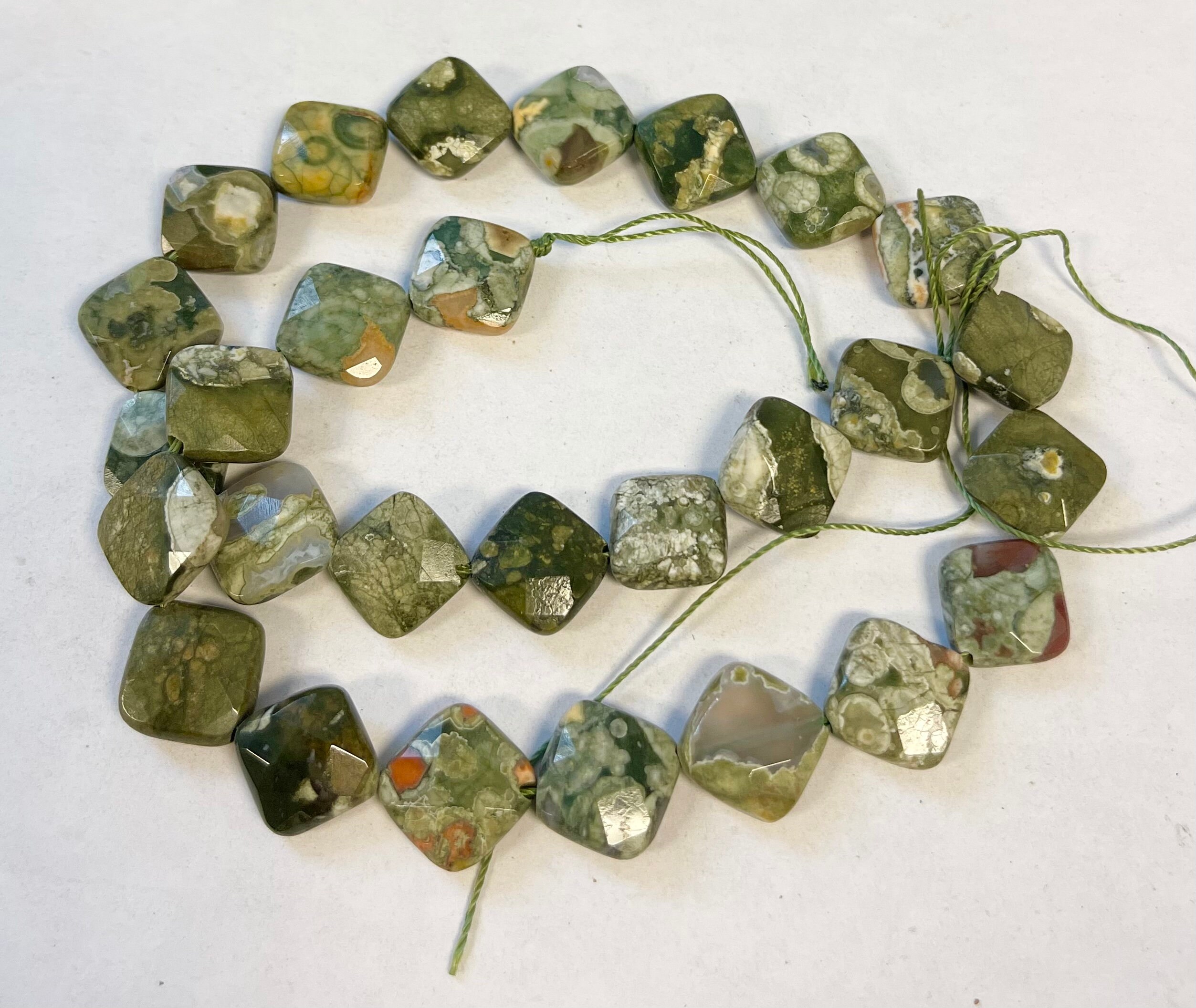 Natural Rhyolite 12x12x5mm Faceted Square Gemstone Beads--15.5 Inch Strand