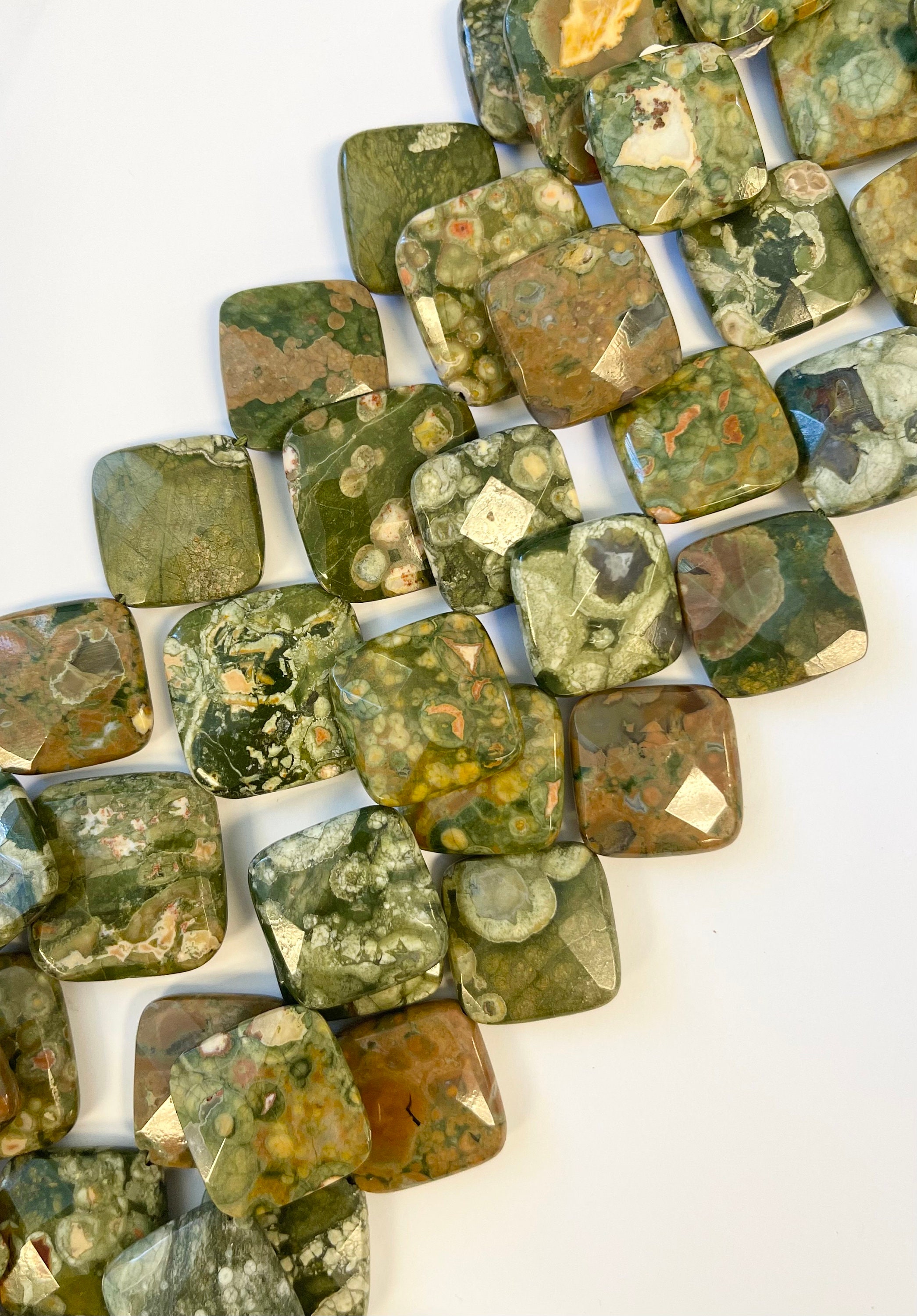 Natural Rhyolite 30x30x8mm Faceted Square Gemstone Beads--15.5 Inch Strand