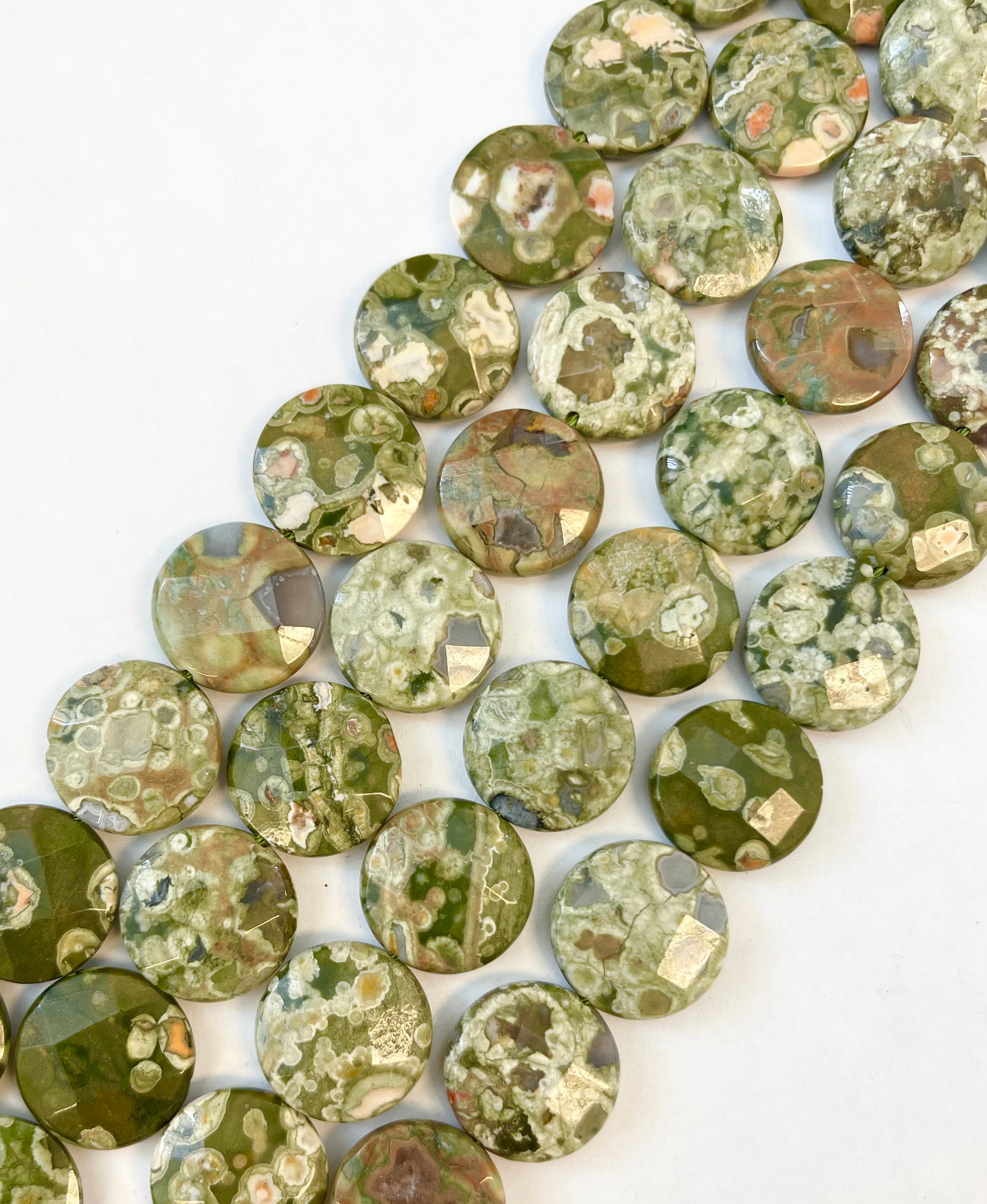 Rhyolite 20x6mm Faceted Coin Gemstone Bead -15.5 Inch Strand