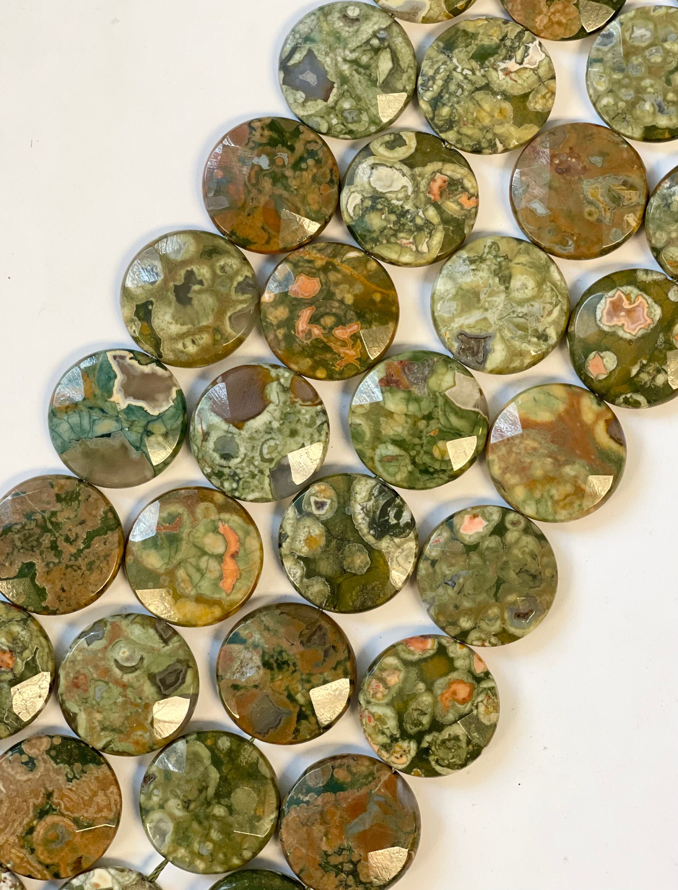 Rhyolite 25x7mm Faceted Coin Gemstone Bead -15.5 Inch Strand