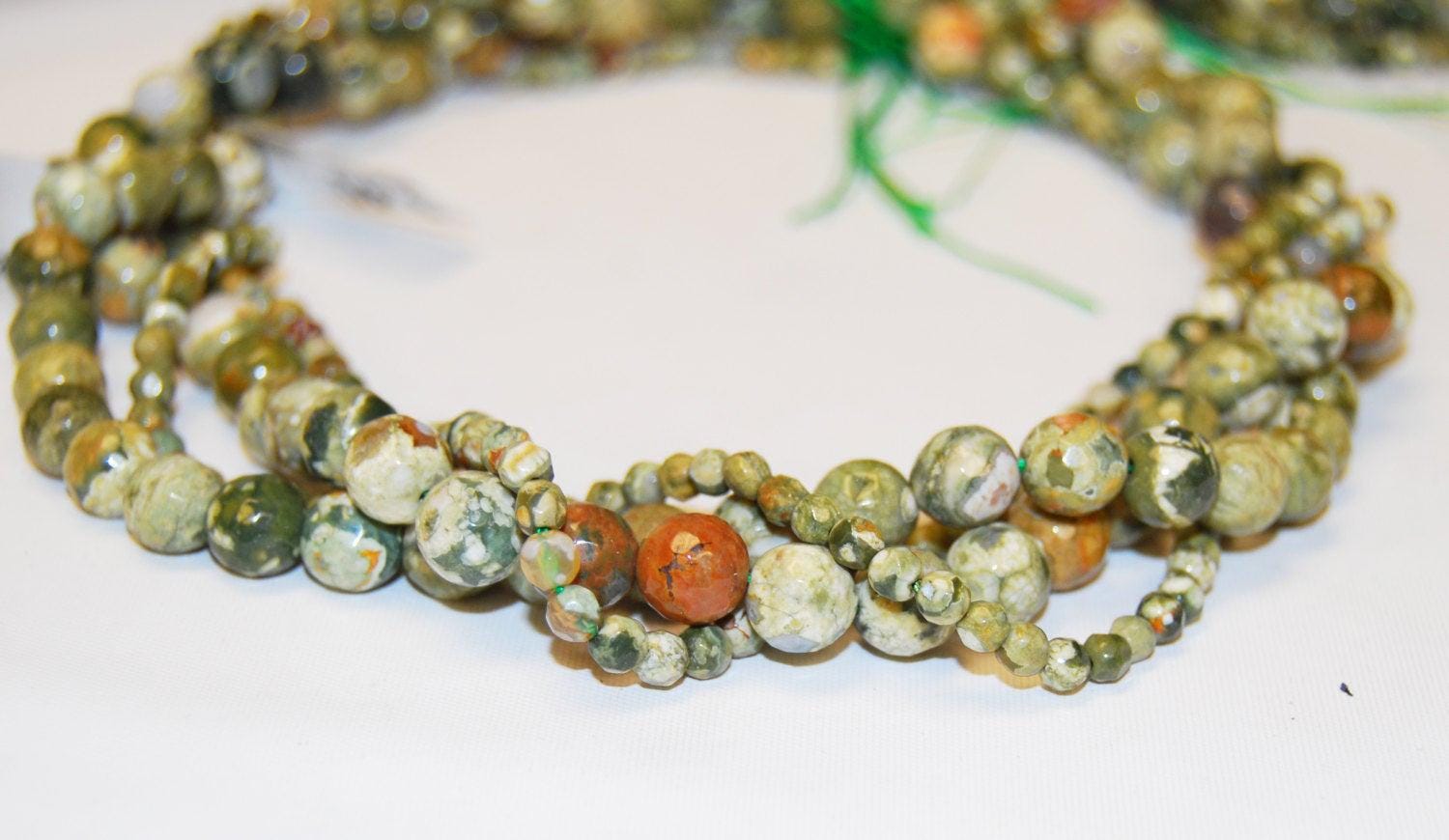 Rainforest Jasper Rhyolite Faceted Round Size 4mm 6mm 8mm 10mm 15.5" Strand