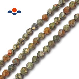 Rainforest Jasper Rhyolite Faceted Star Cut Beads 8mm 15.5" Strand Rainforest Jasper Rhyolite Faceted Star Cut Beads 8mm 15.5" Strand