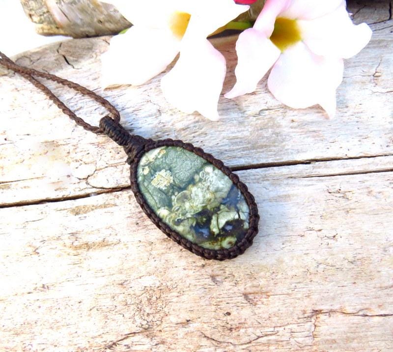 Rainforest Jasper Macrame Necklace, Gemstone Necklace, Rhyolite Necklace, Jewelry Gift Ideas, For Her, Gift Ideas For The Earth Lover