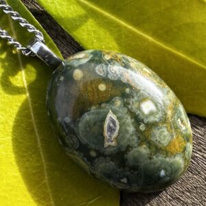 Unisex Rhyolite Stainless Steel Healing Stone Necklace!