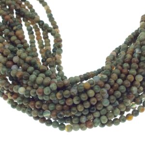2mm Rainforest Jasper Beads: Green, Cream, Brown, 15.25" Strand