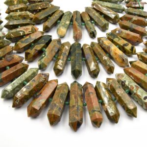 Rainforest Jasper Beads: Graduated Rhyolite Double Point Gemstone, 25-50mm