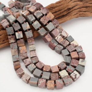 Matte Sonoran Dendrite Rhyolite Cube Beads, 16 Inch Strand
