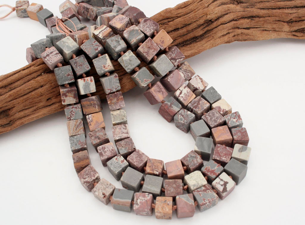 Matte Sonoran Dendrite Rhyolite Cube Beads, 16 Inch Strand