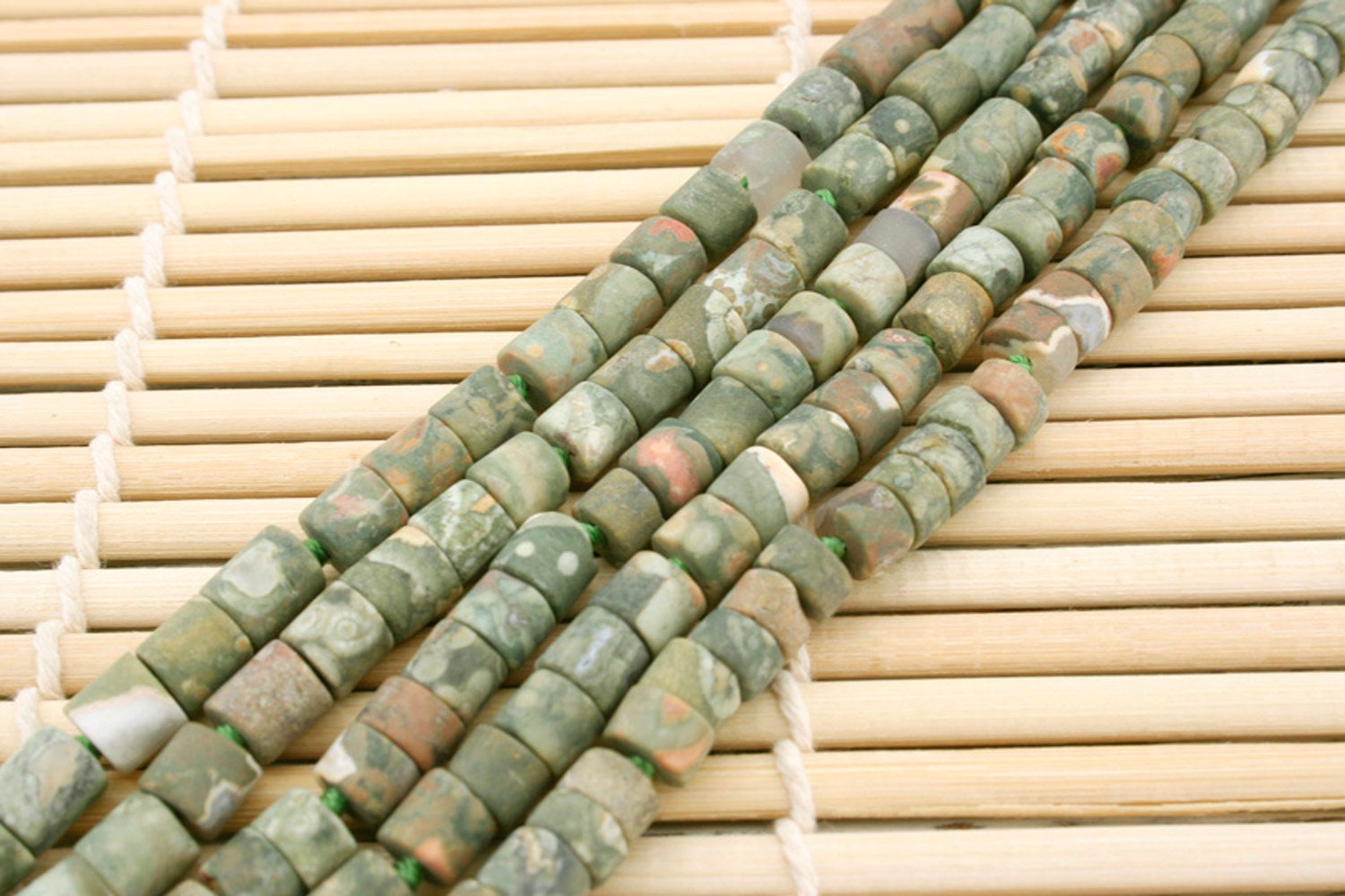Matte Rainforest Rhyolite Thin Cylinder Beads 5.5-6mm (etb01296) Unique Jewelry/vintage Jewelry/gemstone Necklace