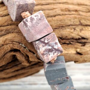 Matte Sonoran Dendrite Rhyolite Cube Beads, 5.5-7mm
