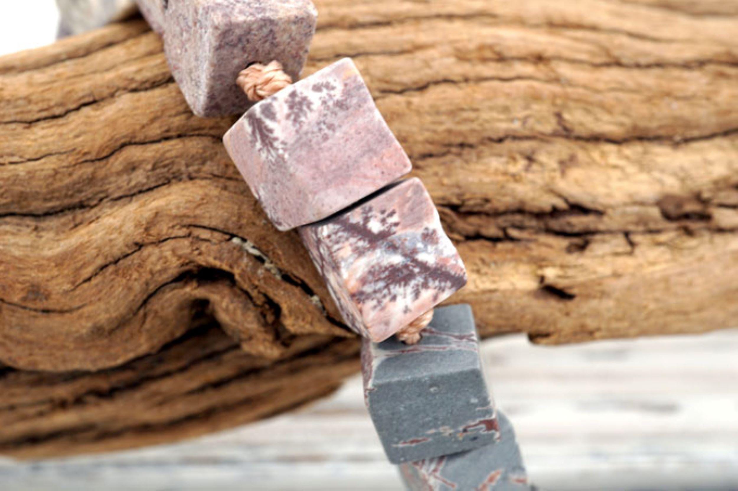Matte Sonoran Dendrite Rhyolite Cube Beads, 5.5-7mm