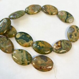 natural rhyolite 30x20x6mm flat oval gemstone beads--15.5 inch strand