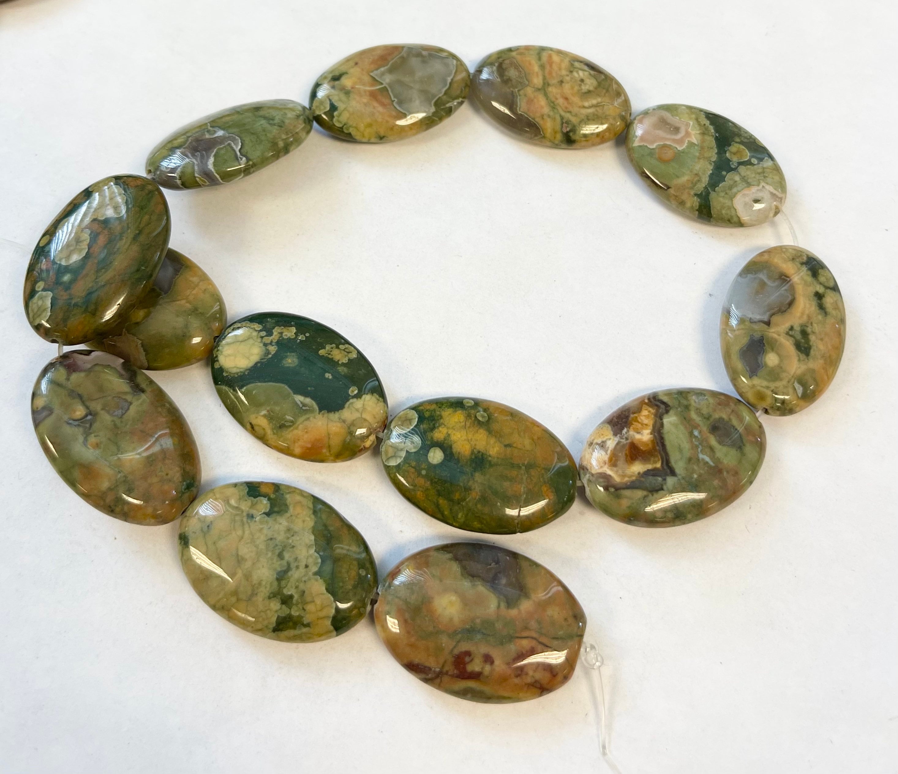 Natural Rhyolite 30x20x6mm Flat Oval Gemstone Beads--15.5 Inch Strand