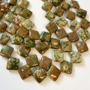 natural rhyolite 16x16x6mm square gemstone beads--15.5 inch strand