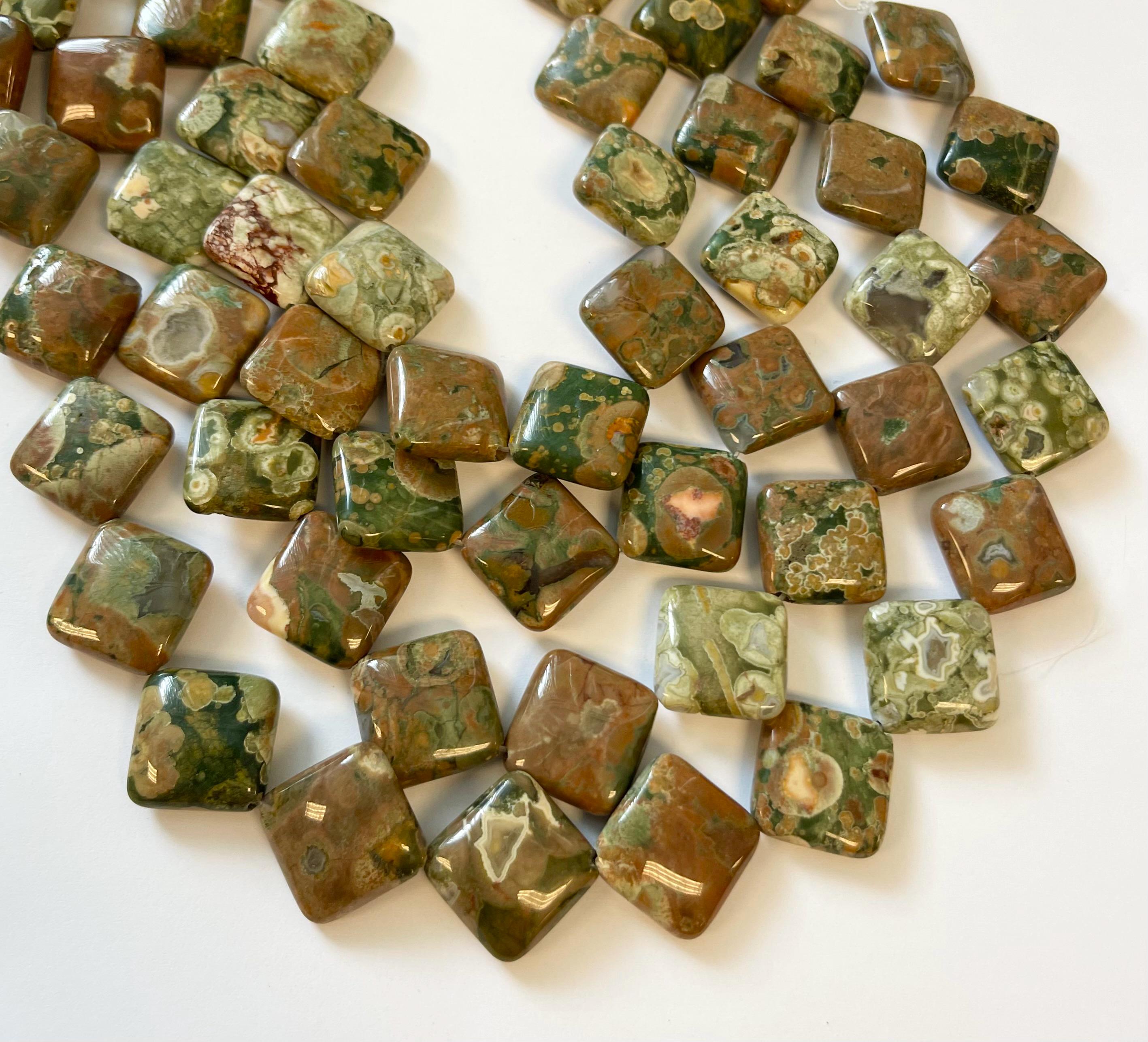 Natural Rhyolite 16x16x6mm Square Gemstone Beads--15.5 Inch Strand