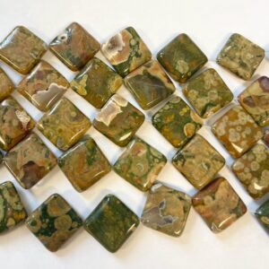 natural rhyolite 20x20X7mm square gemstone beads--15.5 inch strand