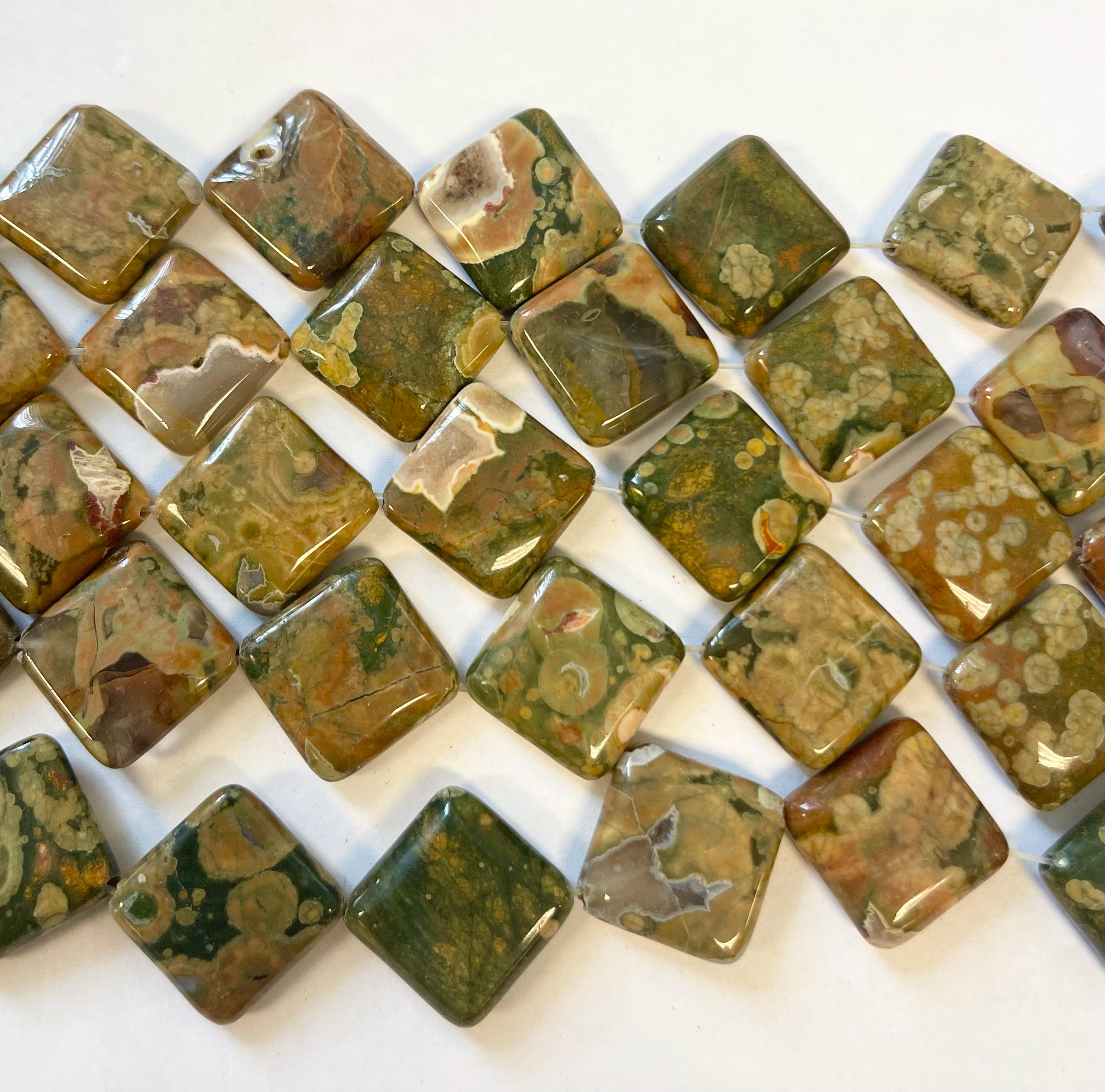 Natural Rhyolite 20x20x7mm Square Gemstone Beads--15.5 Inch Strand