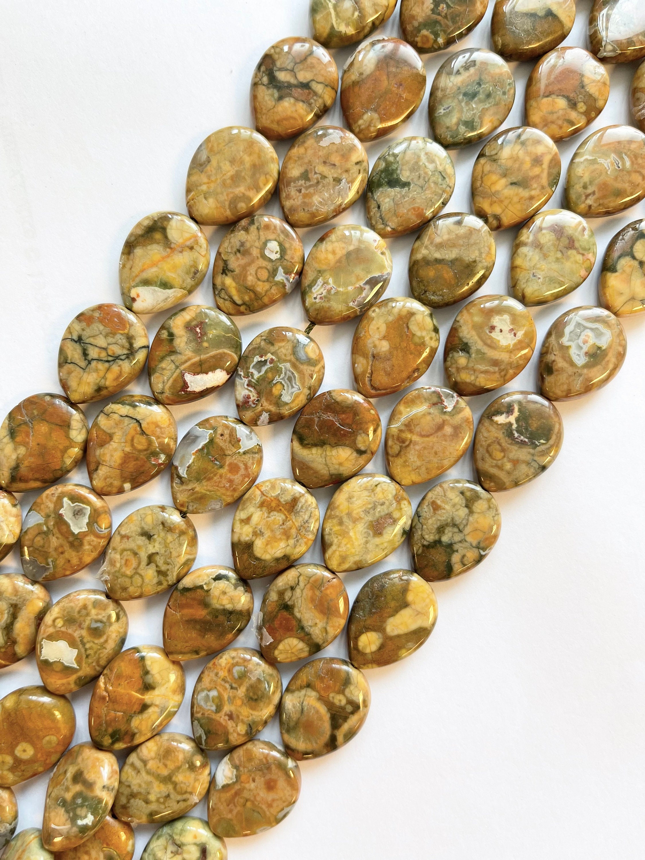 Natural Rhyolite 20x15x5mm Flat Teardrop Gemstone Beads--15.5 Inch Strand