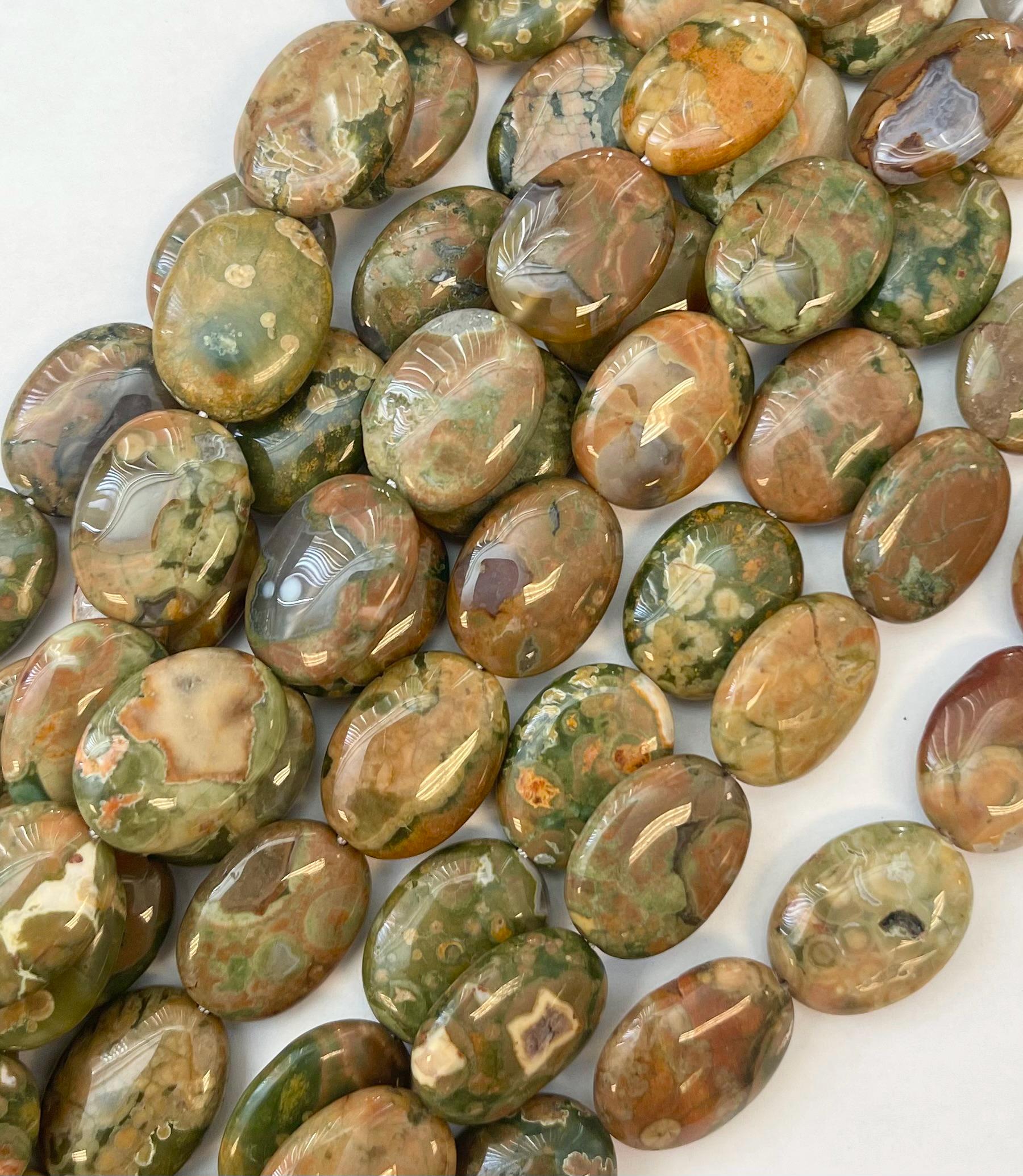 Natural Rhyolite 20x15x6mm Oval Gemstone Beads--15.5 Inch Strand